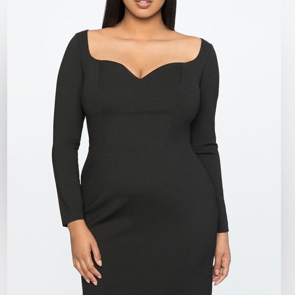 Jason Wu X Eloquii Black Sweetheart Neckline Long Sleeve Midi Sheath Dress - Picture 2 of 10
